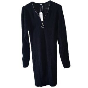 New Made with Love Women's Black Ribbed Sweater with 1/4 Zip Neckline